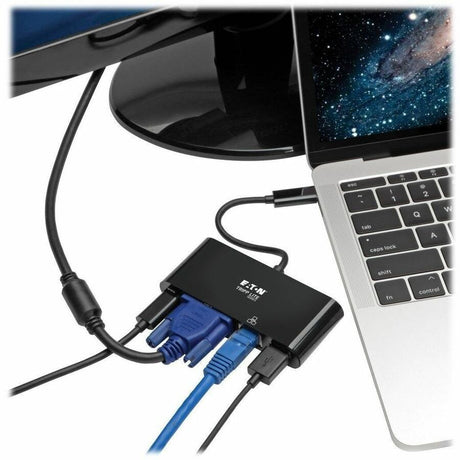 Eaton Tripp Lite Series USB-C Multiport Adapter, VGA, USB 3.x (5Gbps) Hub Port, Gigabit Ethernet and 60W PD Charging, Black