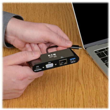 Eaton Tripp Lite Series USB-C Multiport Adapter, VGA, USB 3.x (5Gbps) Hub Port, Gigabit Ethernet and 60W PD Charging, Black
