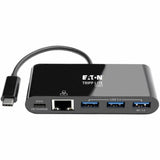 Eaton Tripp Lite Series 3-Port USB-C Hub - USB 3.x (5Gpbs) Hub Ports, Gigabit Ethernet, 60W PD Charging, Black