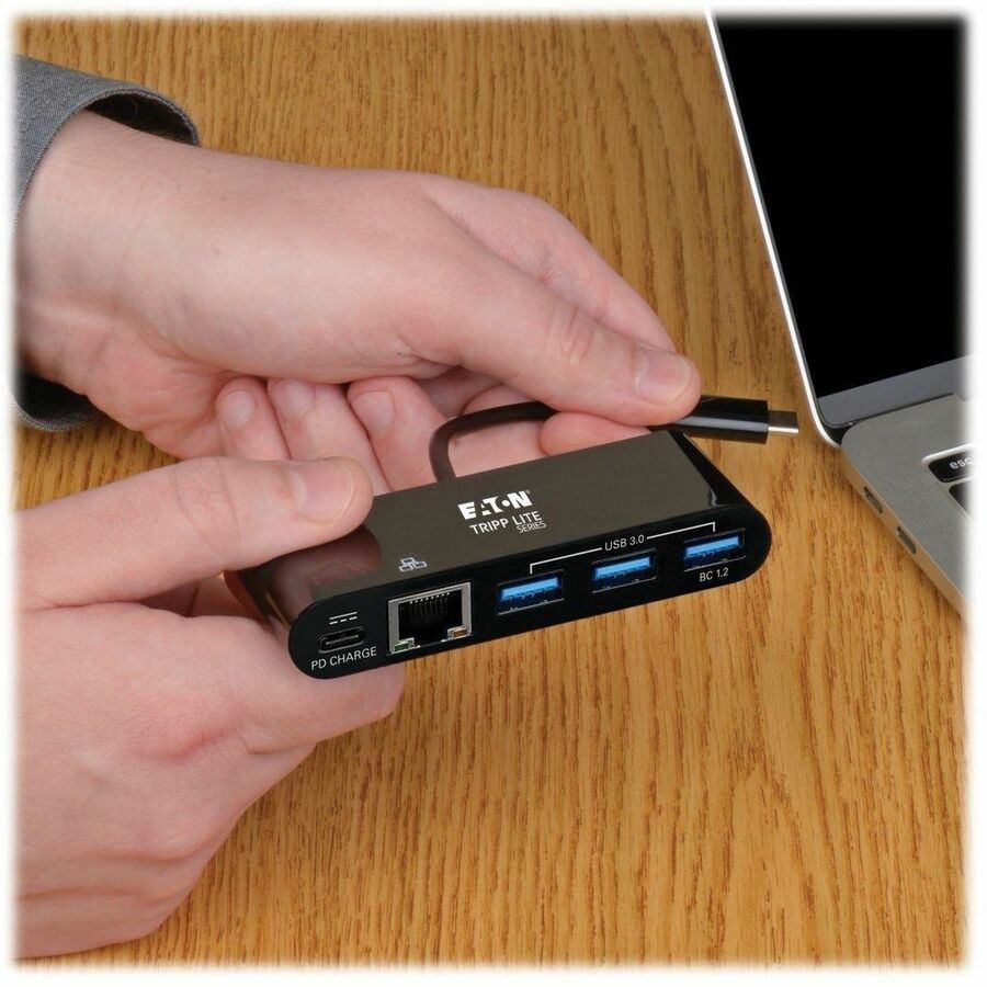 Eaton Tripp Lite Series 3-Port USB-C Hub - USB 3.x (5Gpbs) Hub Ports, Gigabit Ethernet, 60W PD Charging, Black