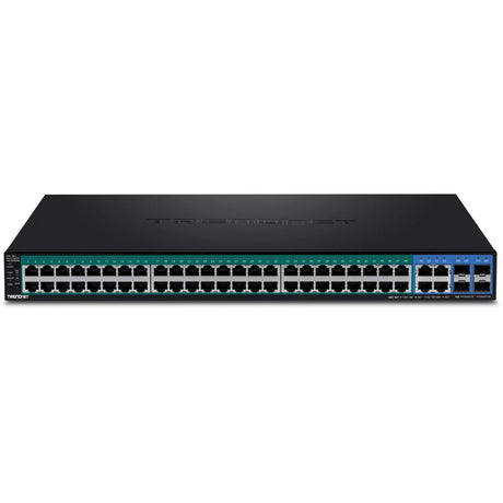 TRENDnet 52-Port Web Smart PoE+ Switch; 48 x Gigabit PoE+ Ports; 4 x Shared Gigabit Ports (RJ-45 or SFP); VLAN; QoS; LACP; IPv6 Support; 740W PoE Power Budget; Lifetime Protection; TPE-5048WS