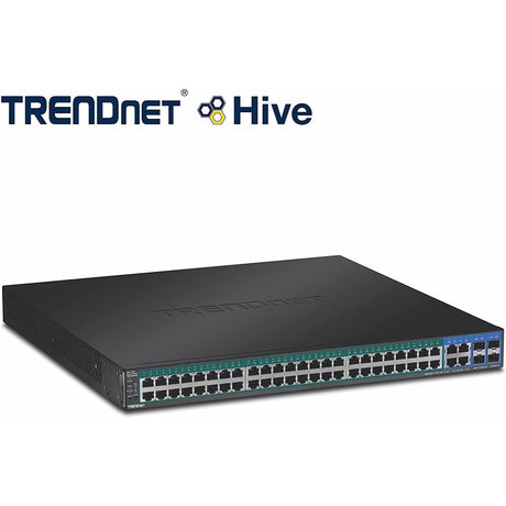 TRENDnet 52-Port Web Smart PoE+ Switch; 48 x Gigabit PoE+ Ports; 4 x Shared Gigabit Ports (RJ-45 or SFP); VLAN; QoS; LACP; IPv6 Support; 740W PoE Power Budget; Lifetime Protection; TPE-5048WS