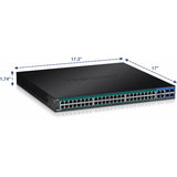 TRENDnet 52-Port Web Smart PoE+ Switch; 48 x Gigabit PoE+ Ports; 4 x Shared Gigabit Ports (RJ-45 or SFP); VLAN; QoS; LACP; IPv6 Support; 740W PoE Power Budget; Lifetime Protection; TPE-5048WS