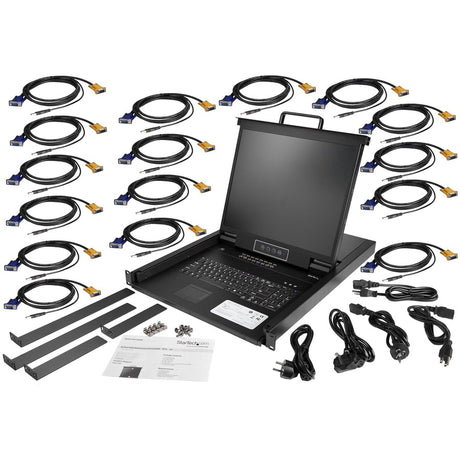 StarTech.com 16 Port Rackmount KVM Console w/ Cables - Integrated KVM Switch w/ 19" LCD - 1U LCD KVM Drawer 50000 MTBF - USB + VGA Support