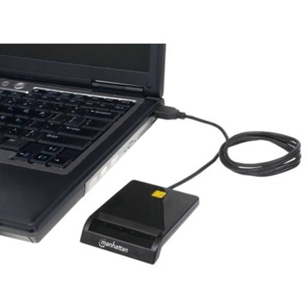 Manhattan USB-A Contact Smart Card Reader, 12 Mbps, Friction type compatible, External, Windows or Mac, Cable 105cm, Black, Three Year Warranty, Blister
