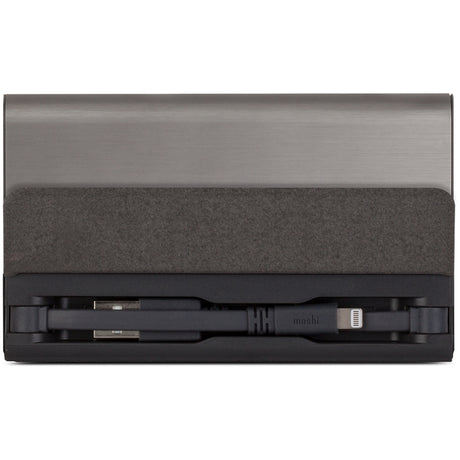 Moshi IonBank 10K Portable Battery with Built-in Cables, Lightning and USB, Ultra-slim, Fast-charging, Vegan Leather and Aluminum Construction