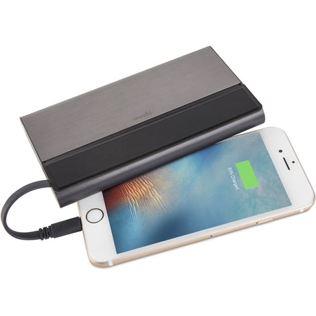 Moshi IonBank 10K Portable Battery with Built-in Cables, Lightning and USB, Ultra-slim, Fast-charging, Vegan Leather and Aluminum Construction