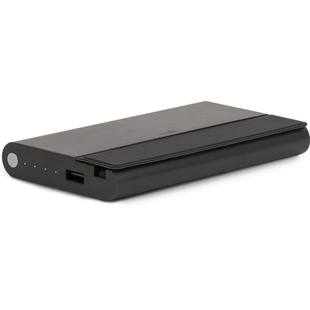 Moshi IonBank 10K Portable Battery with Built-in Cables, Lightning and USB, Ultra-slim, Fast-charging, Vegan Leather and Aluminum Construction