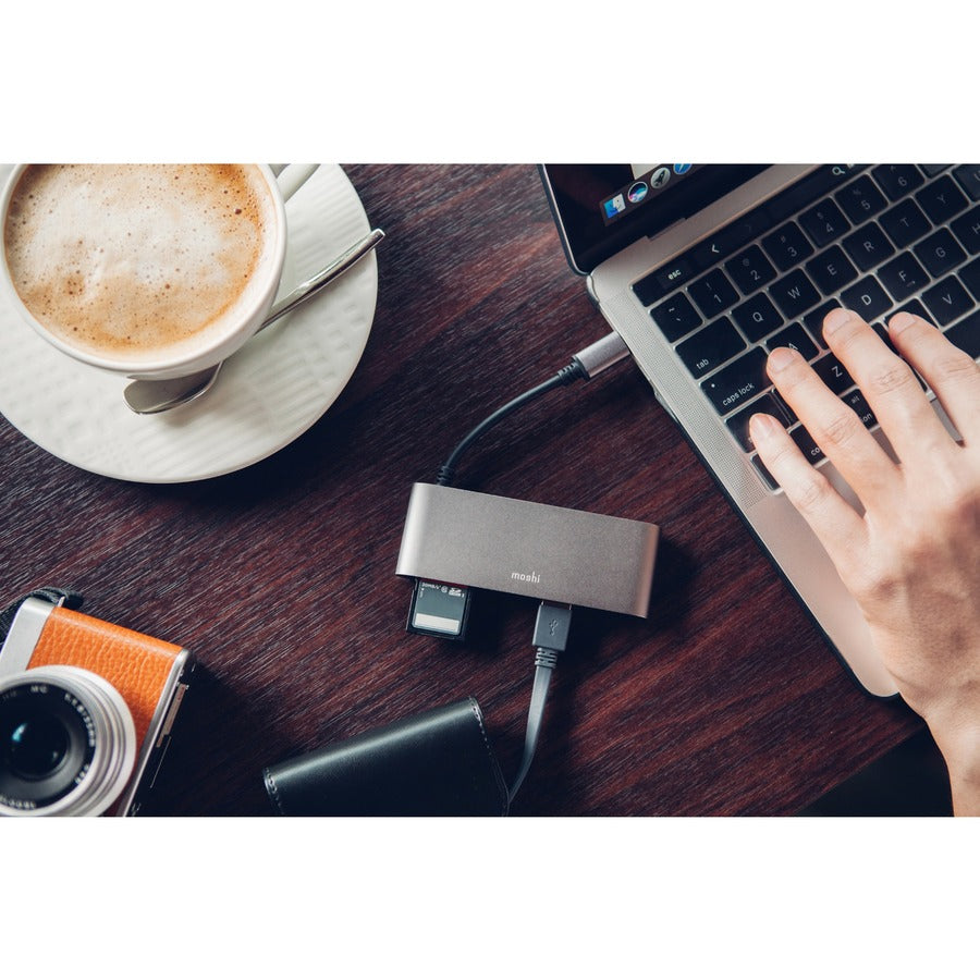 Moshi USB-C Multimedia Adapter, HDMI 4K up to 30 Hz, USB-A x2, SD Card Reader, Aluminum Casings, Works with MacBook, MacBook Air, MacBook Pro, Surface