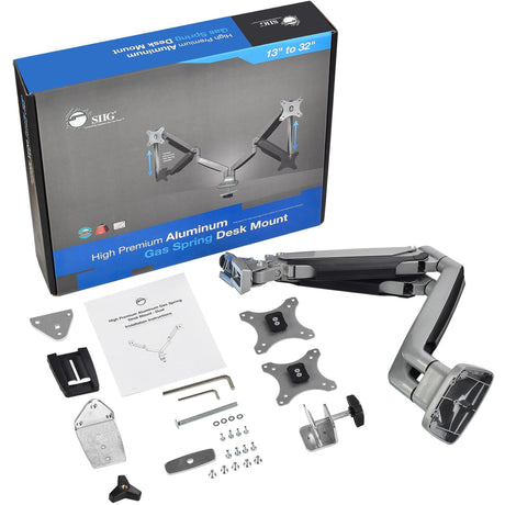 SIIG High Premium Aluminum Gas Spring Desk Mount - Dual Monitor - Fits 13" to 32" monitors - Max load 19.8Ibs(each)