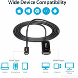 StarTech.com 6ft (2m) USB C to HDMI Cable - 4K 60Hz USB Type C DP Alt Mode to HDMI 2.0 Video Display Adapter Cable - Works w/Thunderbolt 3