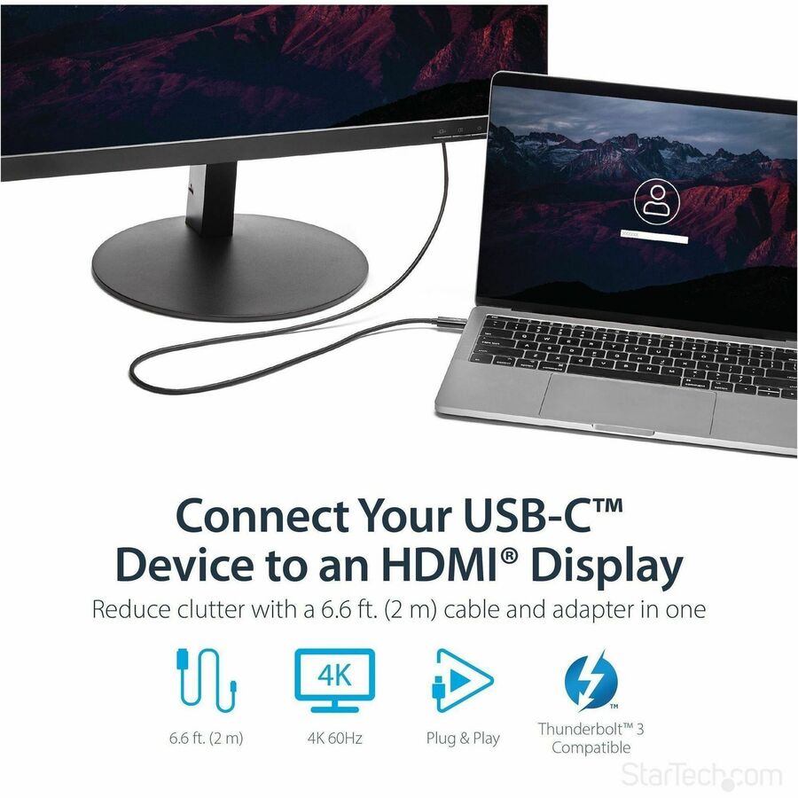 StarTech.com 6ft (2m) USB C to HDMI Cable - 4K 60Hz USB Type C DP Alt Mode to HDMI 2.0 Video Display Adapter Cable - Works w/Thunderbolt 3
