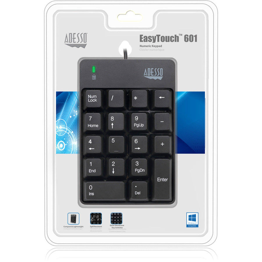 Adesso USB Spill Resistant 18-Key Numeric Keypad