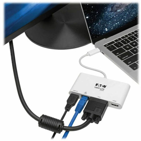 Eaton Tripp Lite Series USB-C Multiport Adapter - 4K HDMI, VGA, USB 3.x (5Gbps) Hub Port, GbE, HDCP, White