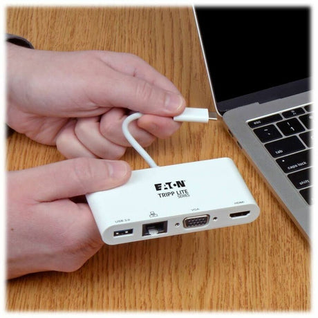 Eaton Tripp Lite Series USB-C Multiport Adapter - 4K HDMI, VGA, USB 3.x (5Gbps) Hub Port, GbE, HDCP, White
