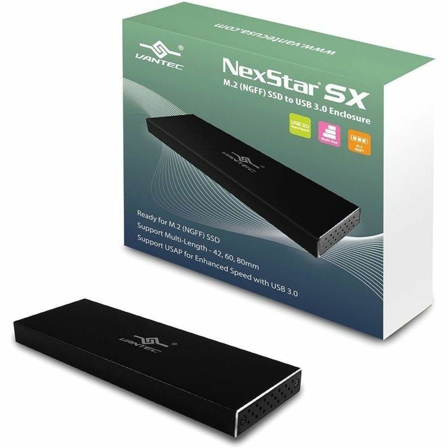 Vantec Nexstar SX NST-M2STS3-BK Drive Enclosure M.2 - USB 3.0 Micro-B Host Interface - UASP Support Portable