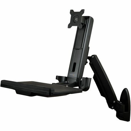 StarTech.com Wall Mount Workstation, Full Motion Standing Desk, Ergonomic Height Adjustable Monitor & Keyboard Tray Arm, For VESA Display