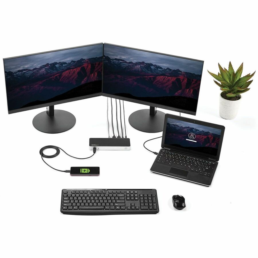 StarTech.com Dual Monitor USB C Docking Station w/ 60W Power Delivery - USB 3.1 Gen 1 Type C to HDMI or DVI - 5x USB - Windows Laptop Dock