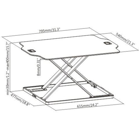 Amer Mounts Ultra Slim Height Adjustable Standing Desk- White Finish