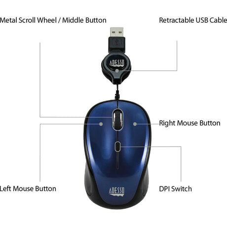 Adesso iMouse S8L - USB Illuminated Retractable Mini Mouse