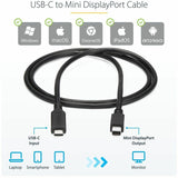 StarTech.com 1 m / 3.3 ft. USB-C to Mini DisplayPort Cable - 4K 60Hz - Black - USB 3.1 Type-C to Mini DP Adapter Cable - mDP Cable