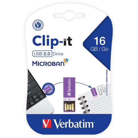 16GB Clip-it USB Flash Drive - Violet
