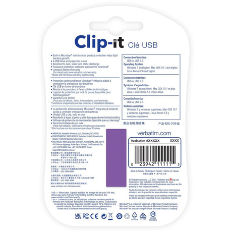 16GB Clip-it USB Flash Drive - Violet