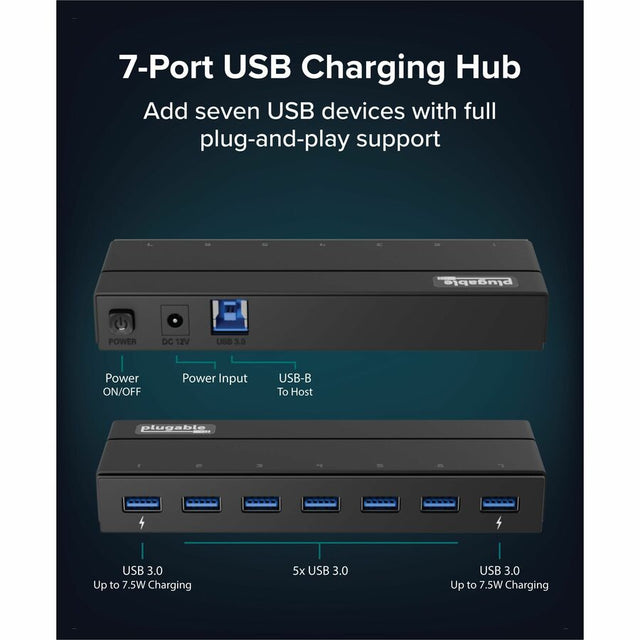 Plugable 7-Port USB 3.0 Hub with 36W Power Adapter