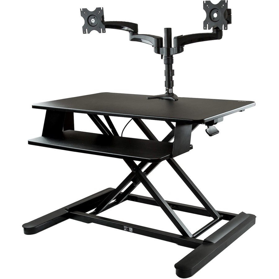 StarTech.com Dual Monitor Sit Stand Desk Converter - 35" Wide - Height Adjustable Standing Desk Solution -Dual Arms for up to 24" Monitors
