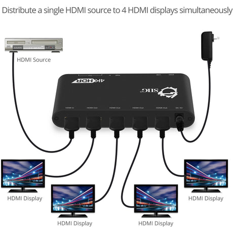 SIIG 1x4 HDMI 2.0 Splitter / Distribution Amplifier with Auto Video Scaling - 4K 60Hz HDR