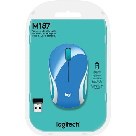 Logitech Wireless Mini Mouse M187 Ultra Portable, 2.4 GHz with USB Receiver, 1000 DPI Optical Tracking, 3-Buttons, PC / Mac / Laptop - Palace Blue
