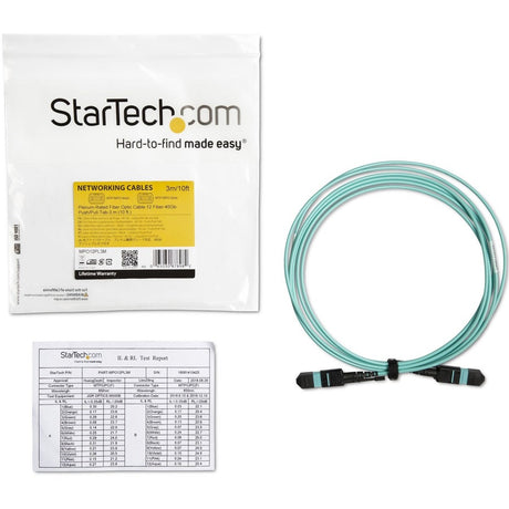 StarTech.com 3m (10ft) MTP(F)/PC OM3 Multimode Fiber Optic Cable, OFNP Plenum, 50/125&micro;m, 40G, Low Insertion Loss, MPO Fiber Jumper Cord