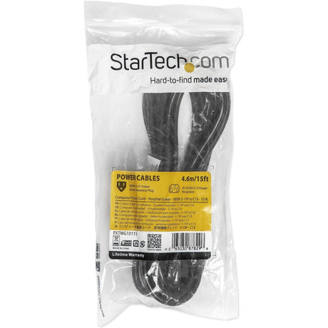 StarTech.com 15ft (4.5m) Hospital Grade Power Cord, 18AWG, NEMA 5-15P to C13, 10A 125V, Green Dot Medical Power Cable, Monitor Power Cable