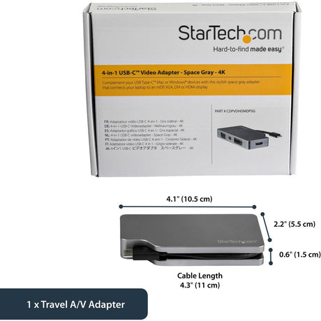 StarTech.com USB C Multiport Video Adapter 4K/1080p - USB Type C to HDMI, VGA, DVI or Mini DisplayPort Monitor Adapter - Space Gray