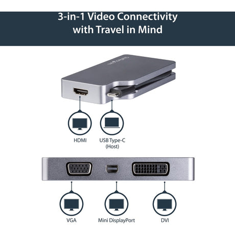 StarTech.com USB C Multiport Video Adapter 4K/1080p - USB Type C to HDMI, VGA, DVI or Mini DisplayPort Monitor Adapter - Space Gray