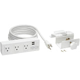 Eaton Tripp Lite Series 3-Outlet Surge Protector with 2 USB Ports, 10 ft. (3.05 m) Cord - 510 Joules, Desk Clamp, White Housing