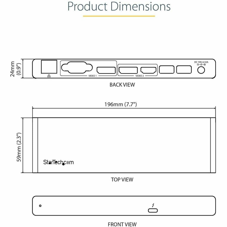 StarTech.com Thunderbolt 3 Dock, Dual 4K 60Hz Monitor TB3 Docking Station with DisplayPort, HDMI & 1080p VGA, 85W Power Delivery, TAA