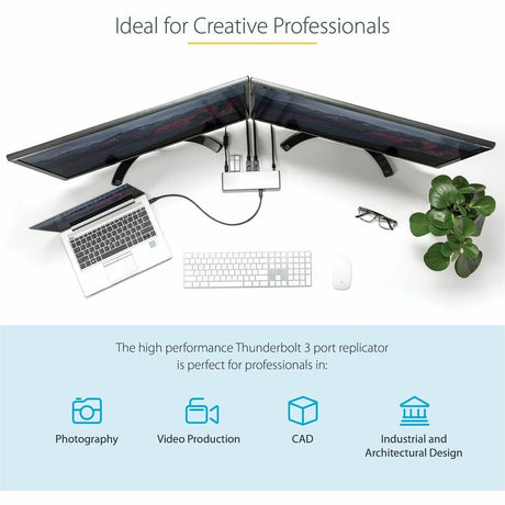 StarTech.com Thunderbolt 3 Dock, Dual 4K 60Hz Monitor TB3 Docking Station with DisplayPort, HDMI & 1080p VGA, 85W Power Delivery, TAA