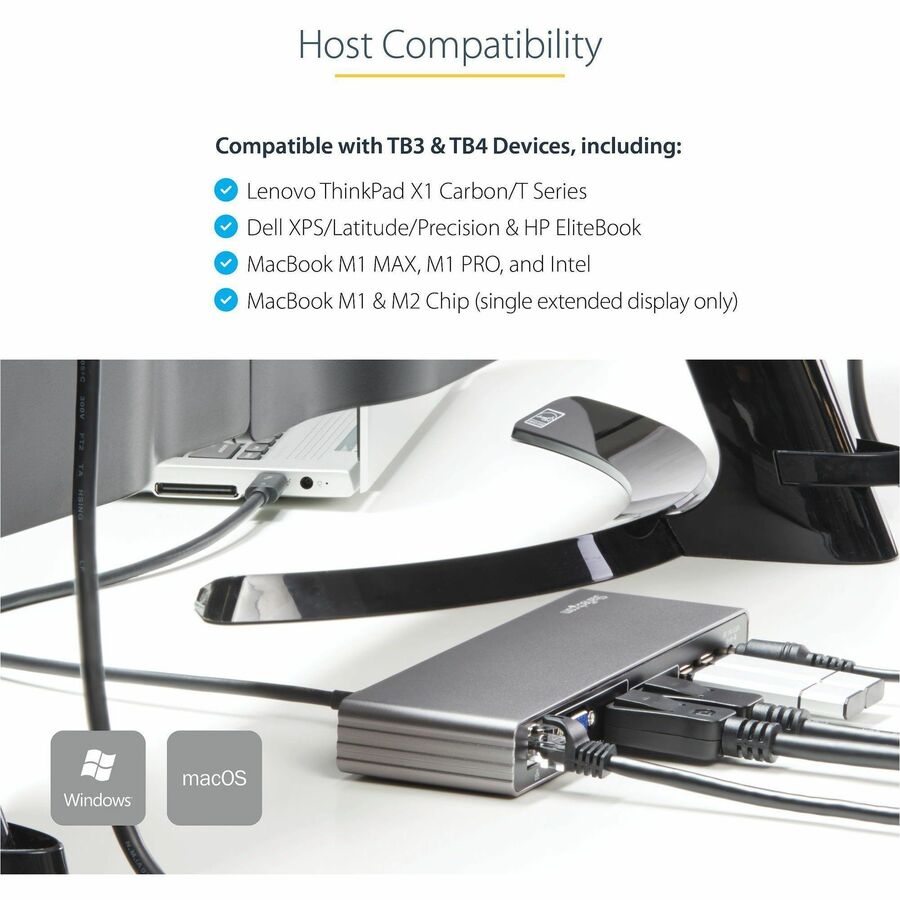 StarTech.com Thunderbolt 3 Dock, Dual 4K 60Hz Monitor TB3 Docking Station with DisplayPort, HDMI & 1080p VGA, 85W Power Delivery, TAA