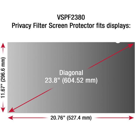 ViewSonic 23.8" Privacy Filter Screen Protector for Widescreen (16:9) LCD Monitor Lightweight Anti-glare and Anti-scratch, Black. 20 screen protectors per master pack.