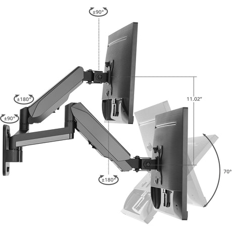 SIIG High Premium Aluminum Gas Spring Wall Mount - Dual Monitor 17" to 32"