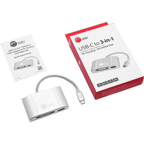 SIIG USB-C to 3-in-1 Multiport Video Adapter with PD Charging - DVI/HDMI/VGA