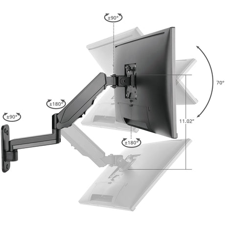 High Premium Aluminum Gas Spring Wall Mount - Single Monitor 17" to 34" - weight up to 19.8 lbs