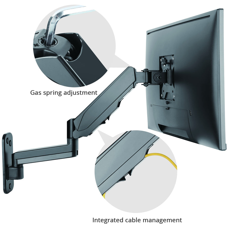 High Premium Aluminum Gas Spring Wall Mount - Single Monitor 17" to 34" - weight up to 19.8 lbs