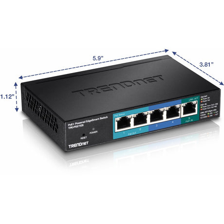 TRENDnet 5-Port Gigabit PoE+ Powered EdgeSmart Switch With PoE Pass Through, 18W PoE Budget, 10Gbps Switching Capacity, Managed Switch, Wall-Mountable, Lifetime Protection, Black, TPE-P521ES