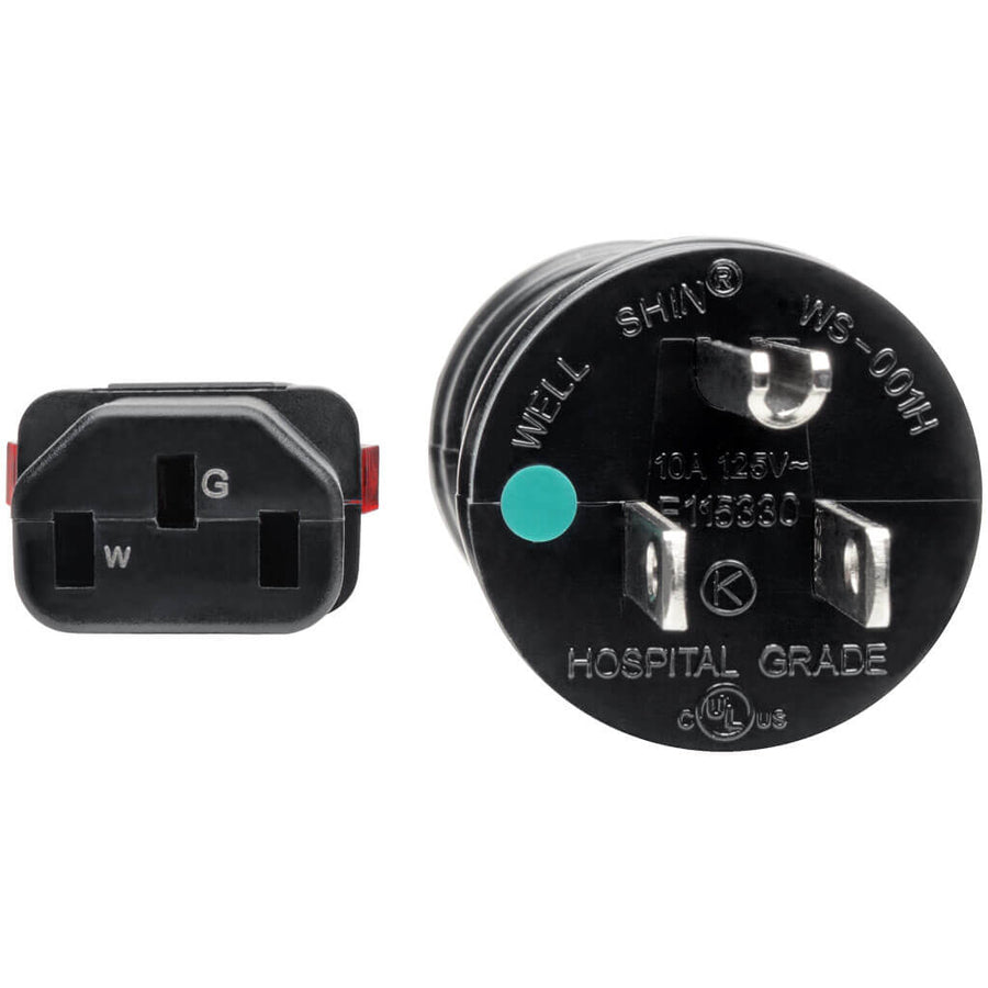 Eaton Tripp Lite Series Hospital-Grade Power Cord, NEMA 5-15P to Locking IEC C13 - Green Dot, 10A, 125V, 18 AWG, 3 ft. (0.91 m), Black