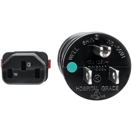 Eaton Tripp Lite Series Hospital-Grade Power Cord, NEMA 5-15P to Locking IEC C13 - Green Dot, 10A, 125V, 18 AWG, 3 ft. (0.91 m), Black