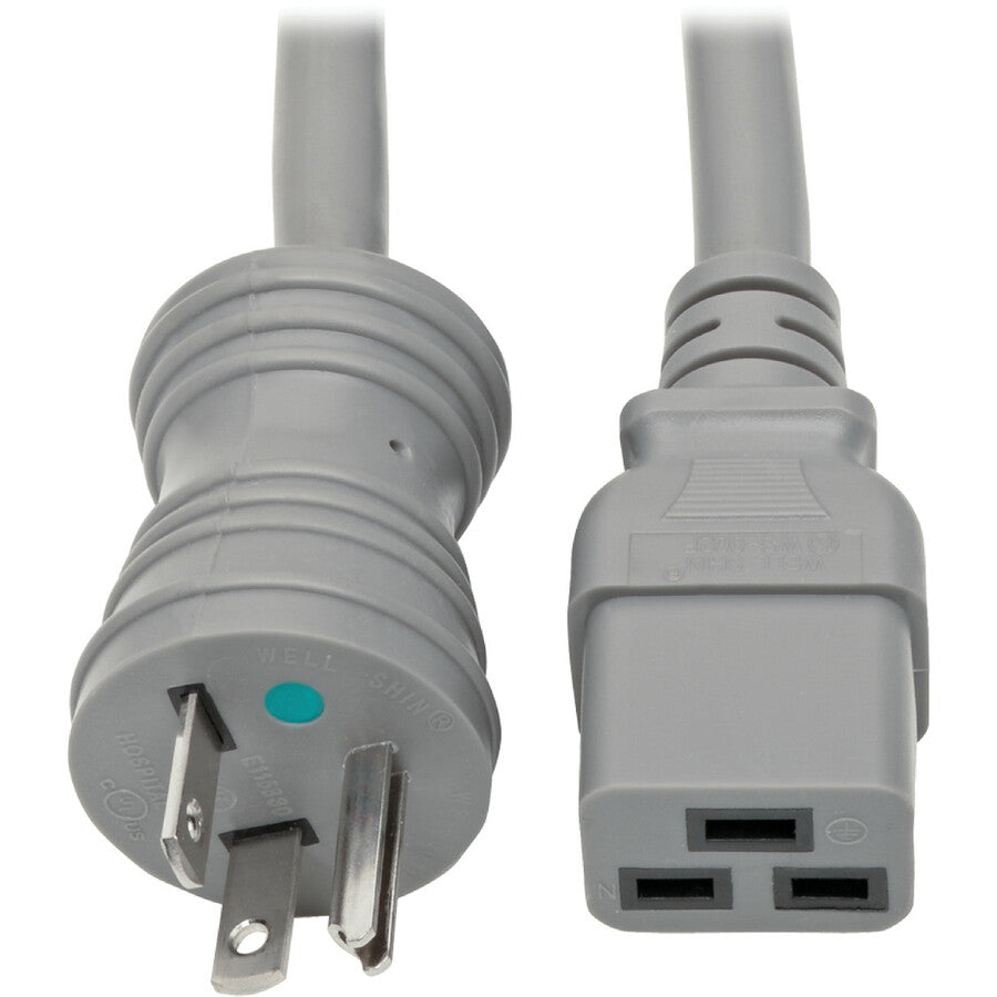 Eaton Tripp Lite Series Hospital-Grade Power Cord, NEMA 5-20P to C19 - Heavy-Duty, Green Dot, 20A, 125V, 12 AWG, 6 ft. (1.83 m), Gray
