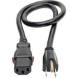 Eaton Tripp Lite Series Computer Power Cord, NEMA 5-15P to Locking C13 - Heavy-Duty, 15A, 125V, 14 AWG, 3 ft. (0.91 m), Black