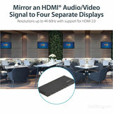 StarTech.com 4 Port HDMI Splitter - 4K 60Hz - 1x4 Way HDMI 2.0 Splitter - HDR - ST124HD202